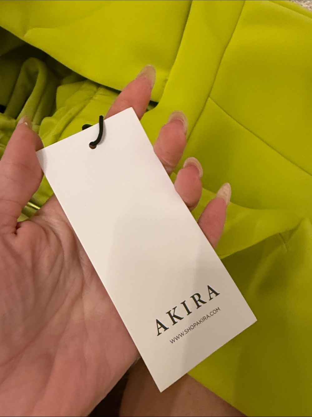 AKIRA Neon Lime Plunge V-Front Mini Dress - Picture 3 of 5